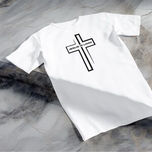 Men’s Shirt Jesus Is LORD Cross Christian Faith Bible Verse T-Shirt